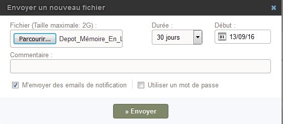 Formulaire d'envoi d'un nouveau fichier